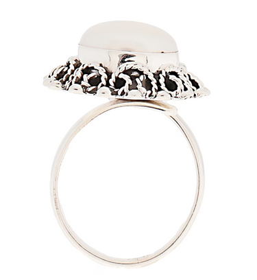 Anillo Perla Grecas Plata Ajustable